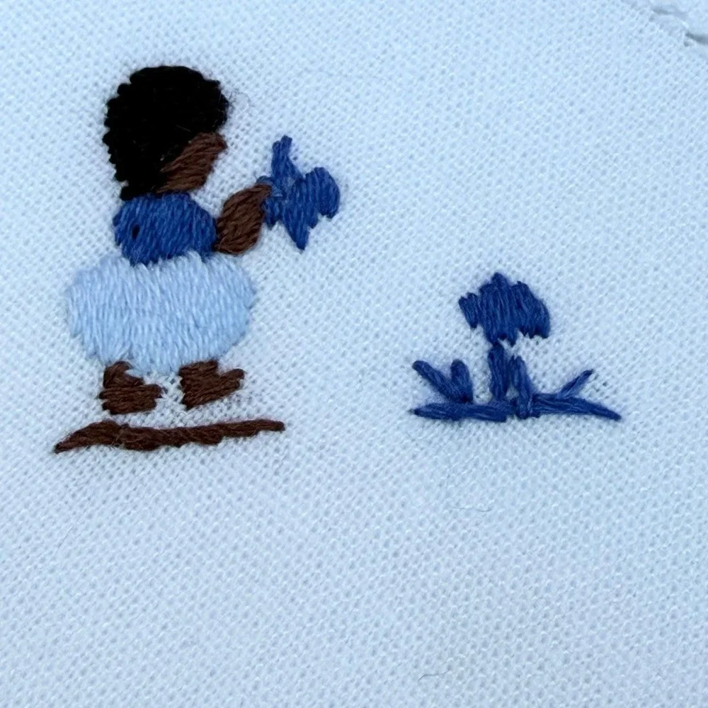 Vintage Hand-Embroidered Linen‎ Napkins – Whimsical Folk Art Figures – Set of 4